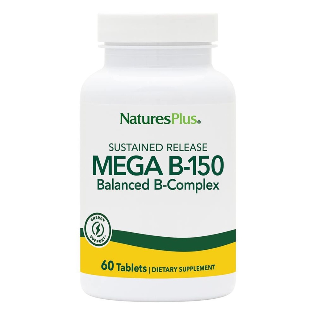 Natures Plus Mega B150 Kompleksi, Sustained Release - 60 Vejetaryen Tabletler - maksimum Potency B Kompleks - Gluten-Free - 60 Hizmetler