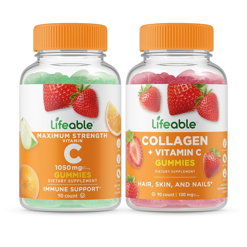 Lifeable Vitamin C 1050 mg + Collagen & Vitamin C, Gummies Sche - Great Tasting, Vitamin Supplement, Gluten Free, GMO Free, Chewable Gummy