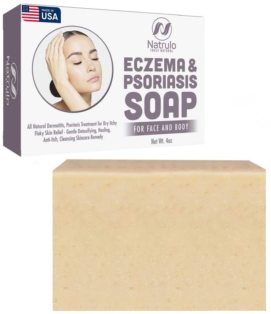 Eczema Soap Bar for Face and Body – All Natural Dermatitis, Psoriasis Treatment for Dry Itchy Flaky Skin Relief – Gentle Detoxifying, Healing, Anti-Itch, Cleansing Skincare Remedy – Eczema Soap Bar