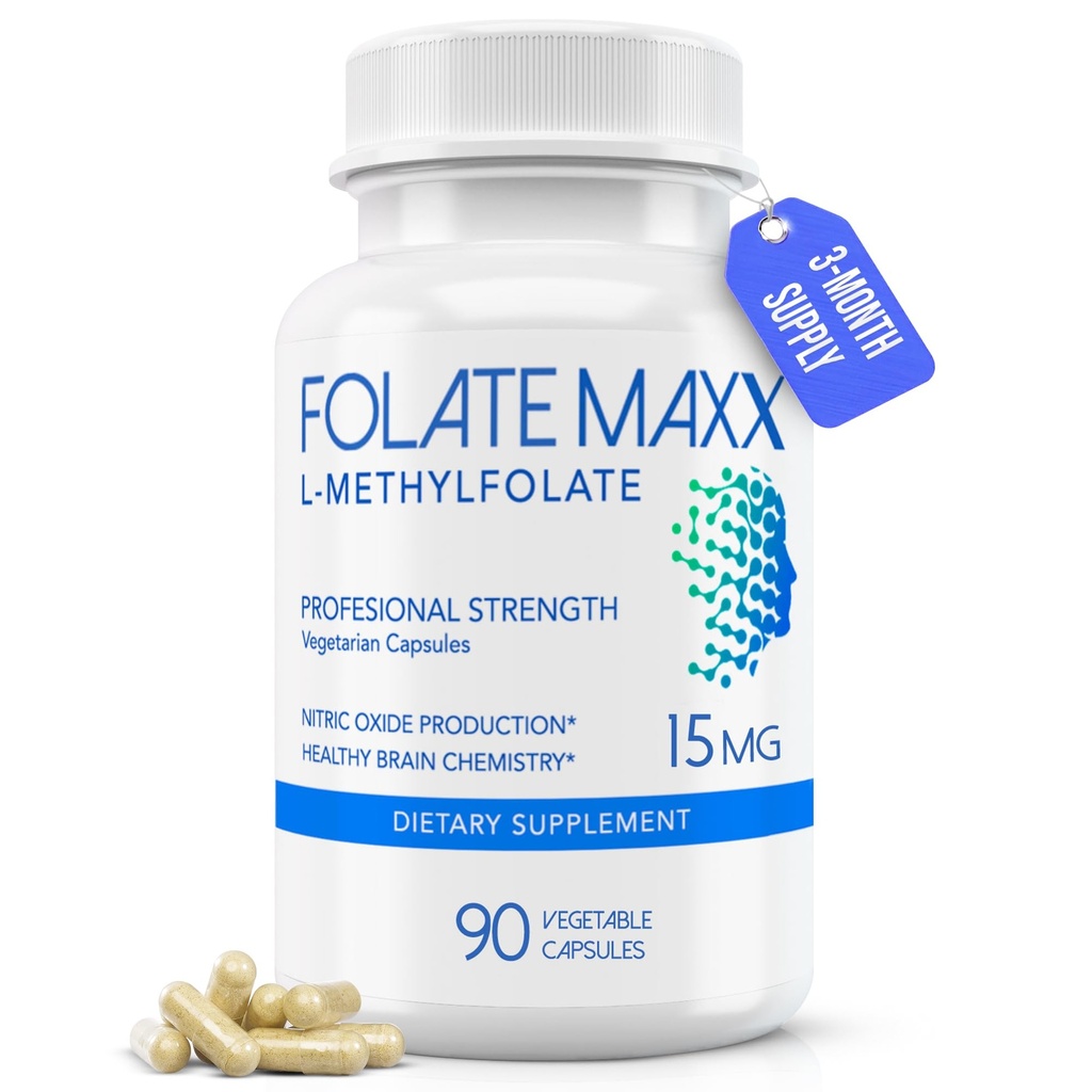 FolateMaxx L Methylfolate 15mg, 90 Capsules – Doctor Formulated Methyl Folate Supplement for Women & Men – High Potency 5-MTHF for Energy, Mood & Focus – Non-GMO, Gluten-Free (3-Month Supply)