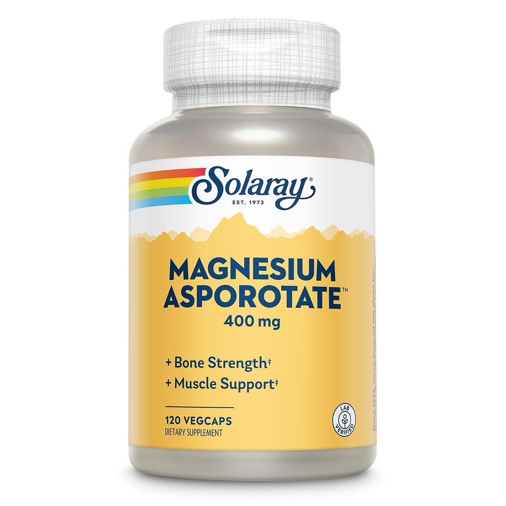 Solaray Magnezyum Asporotate 400 mg, Aspartate, Orotate & Citrate Kompleksi, Sağlıklı Kalp, Kas, Nerve & Circulatory Function Support 180ct (60 Hizmet, 120 VegCaps)