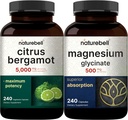 DoğaBell Magnezyum Glycinate Capsules 500 mg & Citrus Bergamot Veggie Capsules 5.000 mg Eşdeğer Grafik Paketi | Chelated & Purified Mineral | High Antioksi Seviye