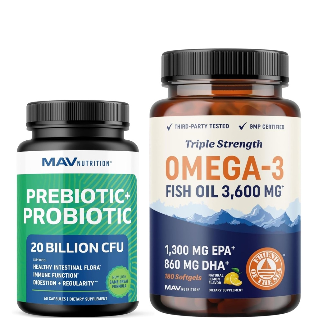 Omega 3 Fish Oil and Probiyotik Capsules | Triple Strength EPA & DHA Omega 3 Burpless Softgels Plus Probiyotik & Prebiyotik Capsules for Gut Health & Immune Support | 60 Her Şeye Yardımcı Oldu
