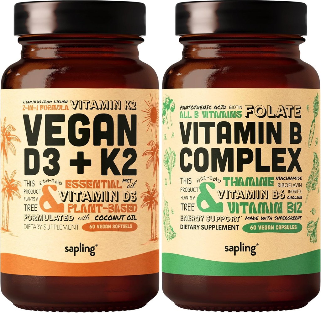 Vegan Vitamin D3 + K2 & Vitamin B Kompleksi Grafik - 4000 IU Vitamin D3 ve 100mcg K2 Mk7 olarak Temel B Vitaminleri, B1, B2, B3, B5, B6, B7, Folate