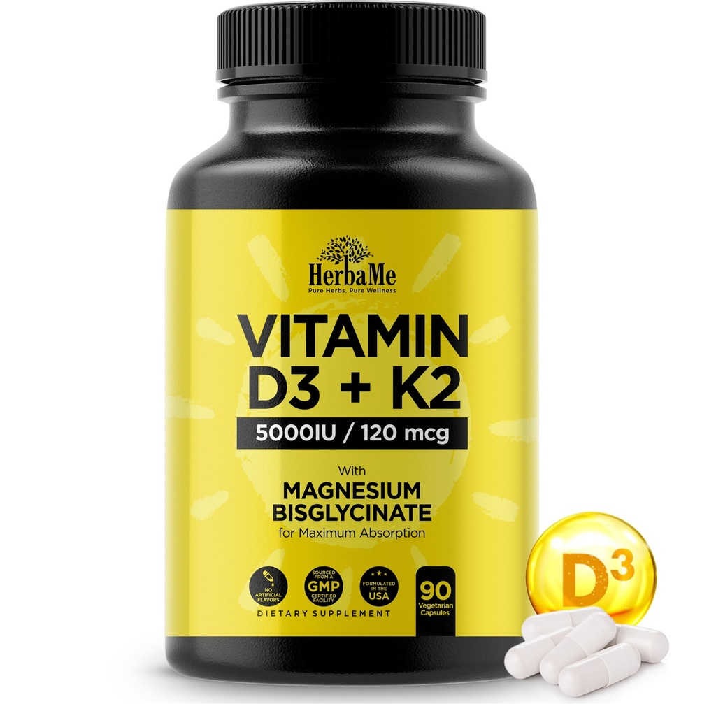 D3 5000 I + K2 Max Abors için Bisglycinate ile | 90 Capsules | Immune Desteği | Kalp, Bone ve Kas Health