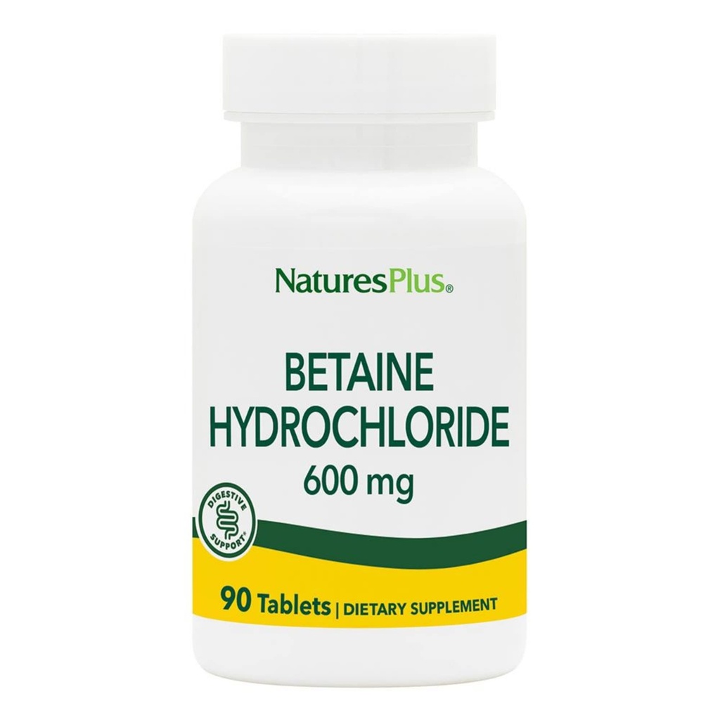 NaturesPlus Betaine HCl (Hydrochloride) - 600 mg, 90 Tablet - Digestive Support Supplement, Relieves Belirtileri Occasional Heartburn & Indigestion - Hipoallergenic, Gluten-Free - 90 Hizmet