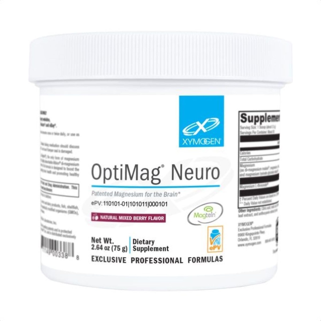 XYMOGEN OptiMag Neuro - Chelated Magnezyum Toz - Magnezyum Glycinate & L-Threonate ile - Beyin Sağlığı ve Rahatlama - Karma Berry (30 Hizmet)