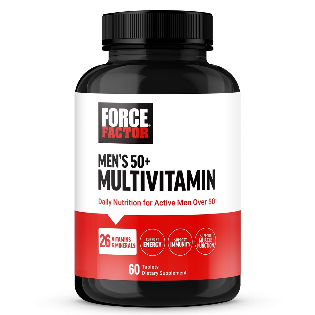 Force Factor Men's Multivitamin 50 Plus, 26 Vitamin ve Minerals ile Erkekler için Multivitamin ve Phytonutrients to Support Energy, Immunity, and Muscle Function, 60 Tabletler,