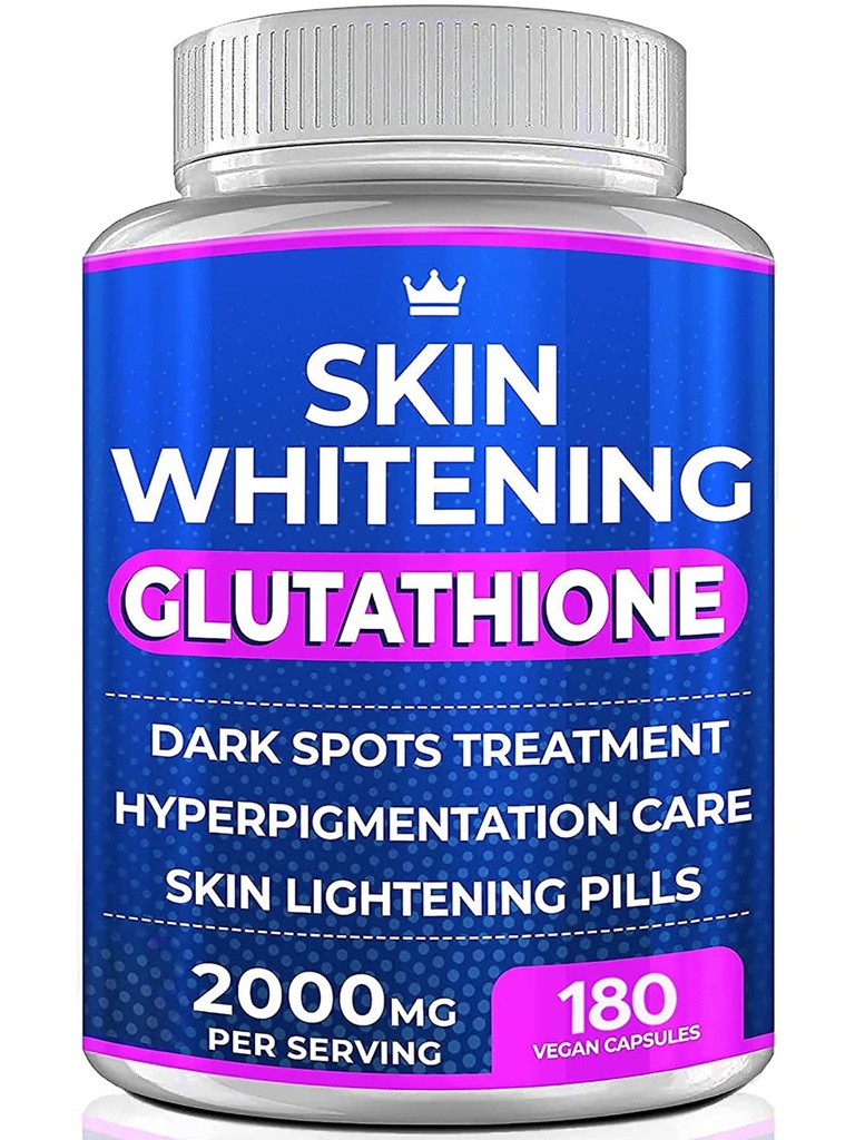 Glutathione Whitening Pills - 180 Capsules 2000 mg Glutathione - Etkili Skin Işıklandırma Tamam - Dark Spots, Melasma & Acne Scar Beam, Hyperpigmentation Tedavisi - Anti-Aging Antioksit Antioksit