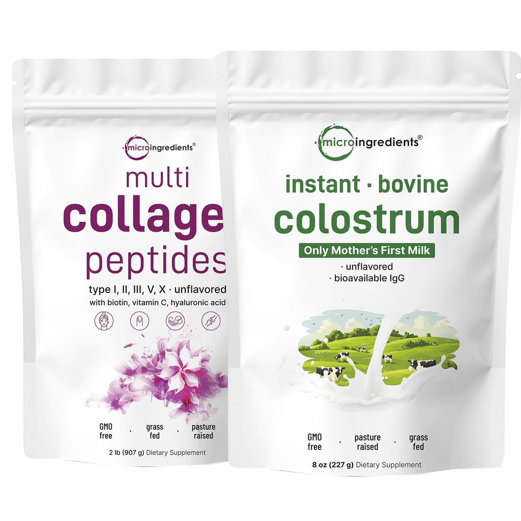 Mikro Malzemeler Multi Collagen Protein Toz 2 Pounds & Instant Colostrum Toz Paket 2 Paket | Grass-Fed Collagens | Premium Bovine Mother's First Milk