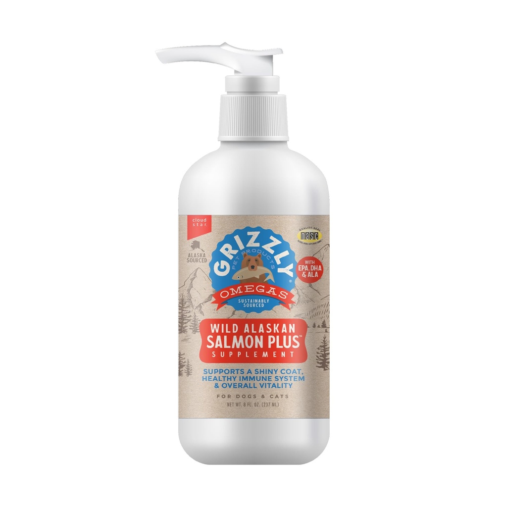 Grizzly Pet Products GRIZZLY PET-Salmon Oil For Dogs 8 oz. Pump SINGLELE
