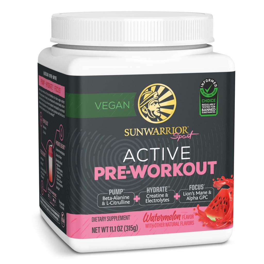 Sunwarrior Pre Workout Toz Energy Drink | Vegan Plant-Based Supplement | Pump, Hydrate, Focus, Endurance, & Strength Builder | Watermelon Flavored 30 Servisler | Active Preworkoutoutout