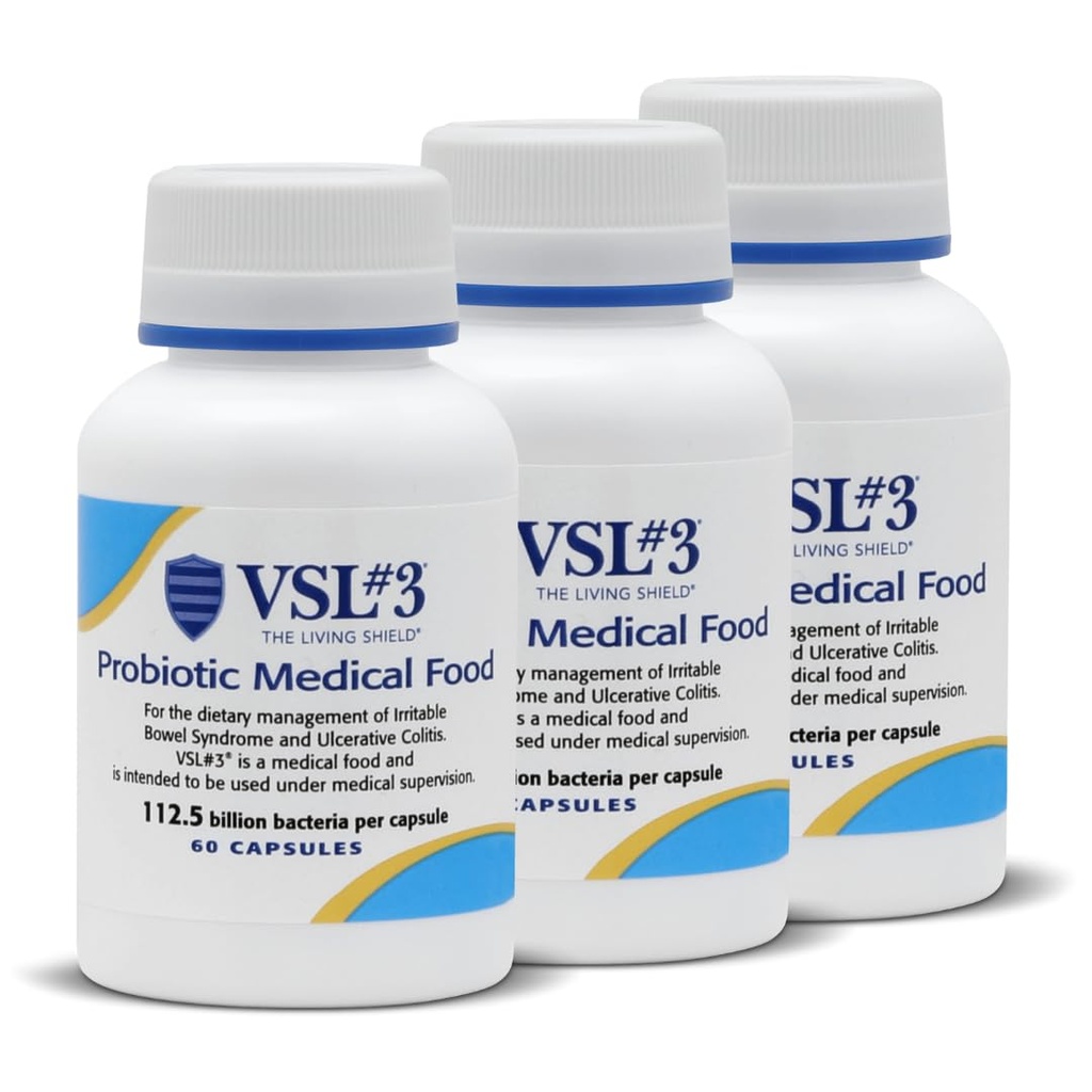 VSL #3, Digestive Health, IBS & UC Belirtileri - 112.5B CFUs, High-Potency, Multi-Strain, Live, Reerated Probiyotik, Medical Food for Gut Health Support in Men & Women, 180 Capsules