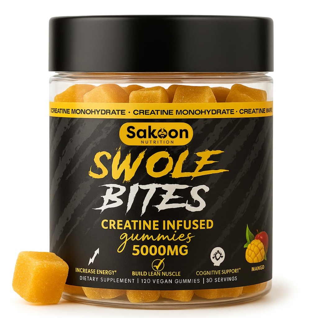 Kretine Gummies 5000 mg – Vegan - Kas Builder – Güçlü ve Enerji Desteği – 120 Kont – Mango Flavor – Kretine Monohidrat Supplement for Men & Women
