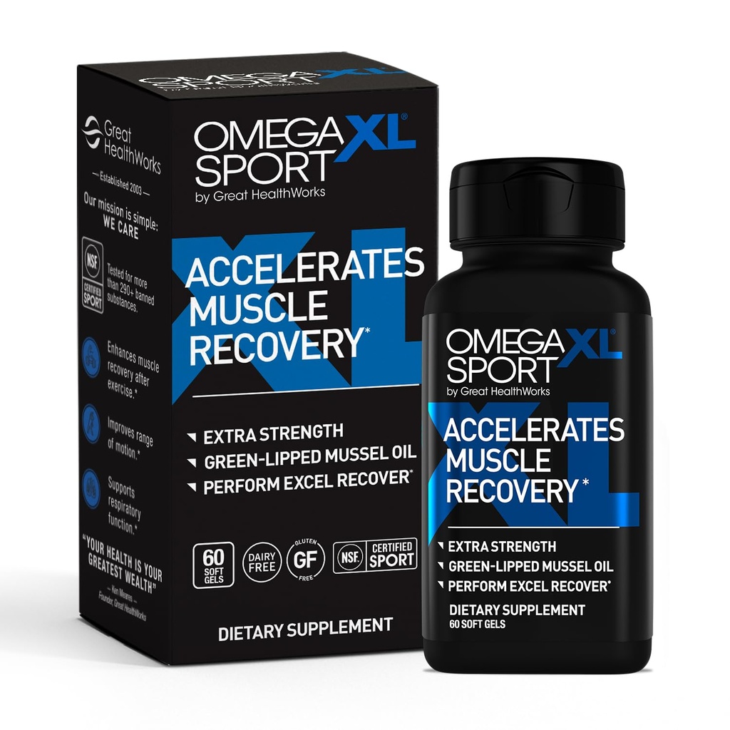OmegaXL Spor Ekstra Güçlü Kas Kurtarma Tamam ve Respiratory Destek Supplement - DOMS ve ROM'u Geliştirin, Klinik olarak Yeşil Dolu Mussel Petrol (60 Softgels) Destekledi