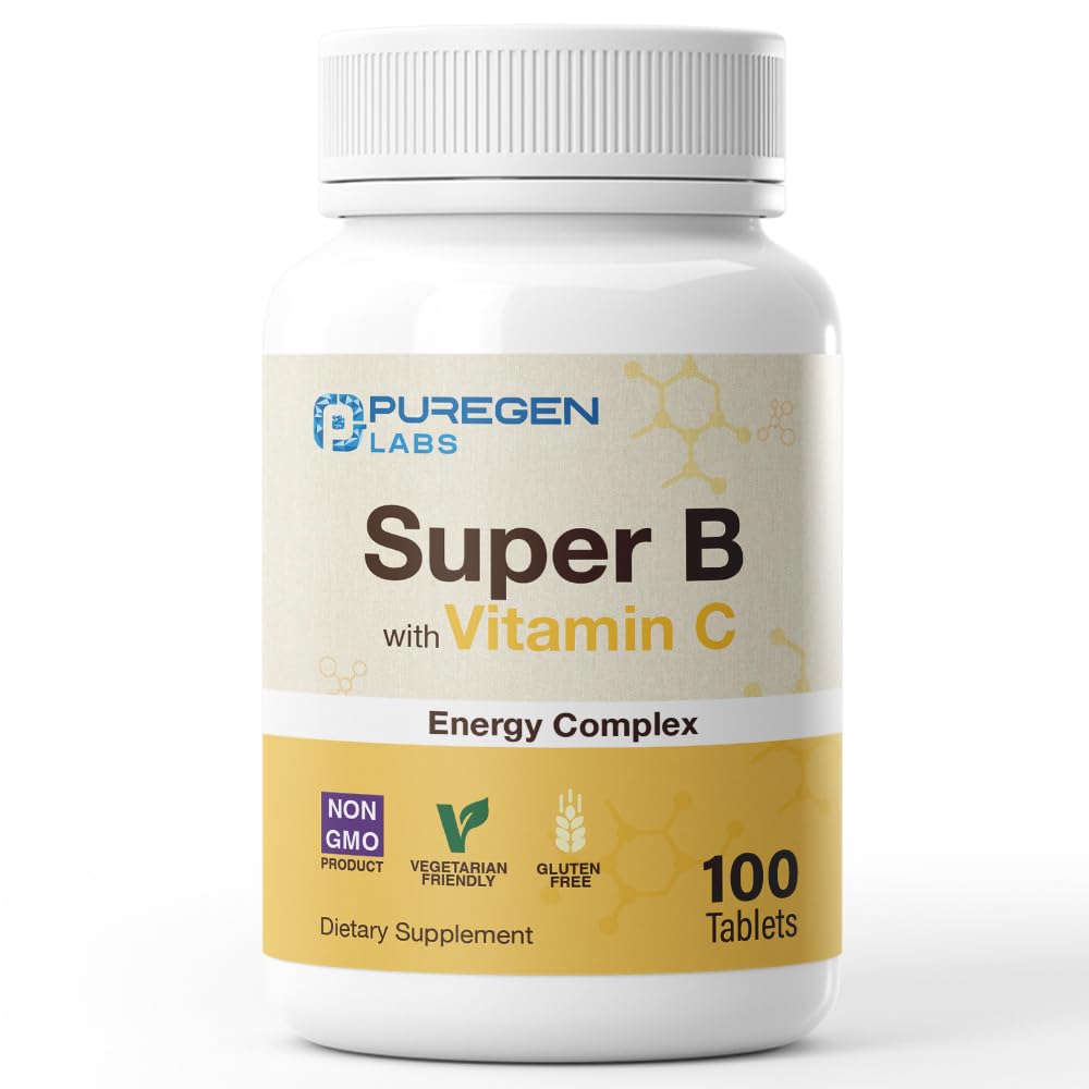 Puregen Labs Super B Energy Kompleksi C - Immune Health, Energy & Nervous System Support - Non-GMO, Gluten-Free 100 Vegetarian Tabletler