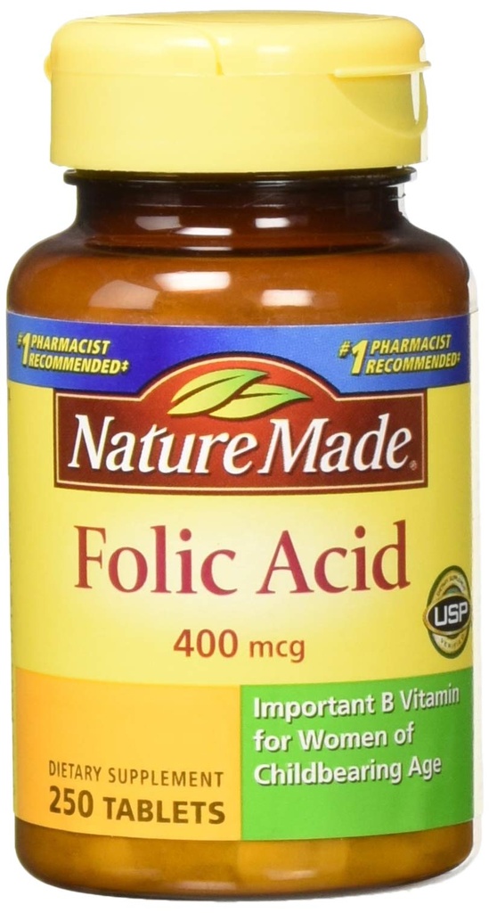 Nature Made Folic Acid (400 mcg) Tabletler, 250 Kont, 2 Paket