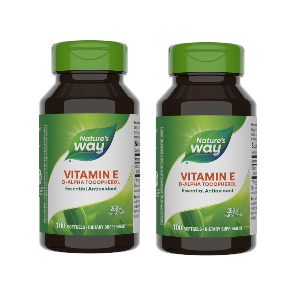 Nature's Way Vitamin E, D-Alpha Tocopherol, Essential Antioksi, Helps Neutralize Free Radikals*, 268 mg per Service, 100 Softgels (Pazarlama May Vary) - 2 Packherol