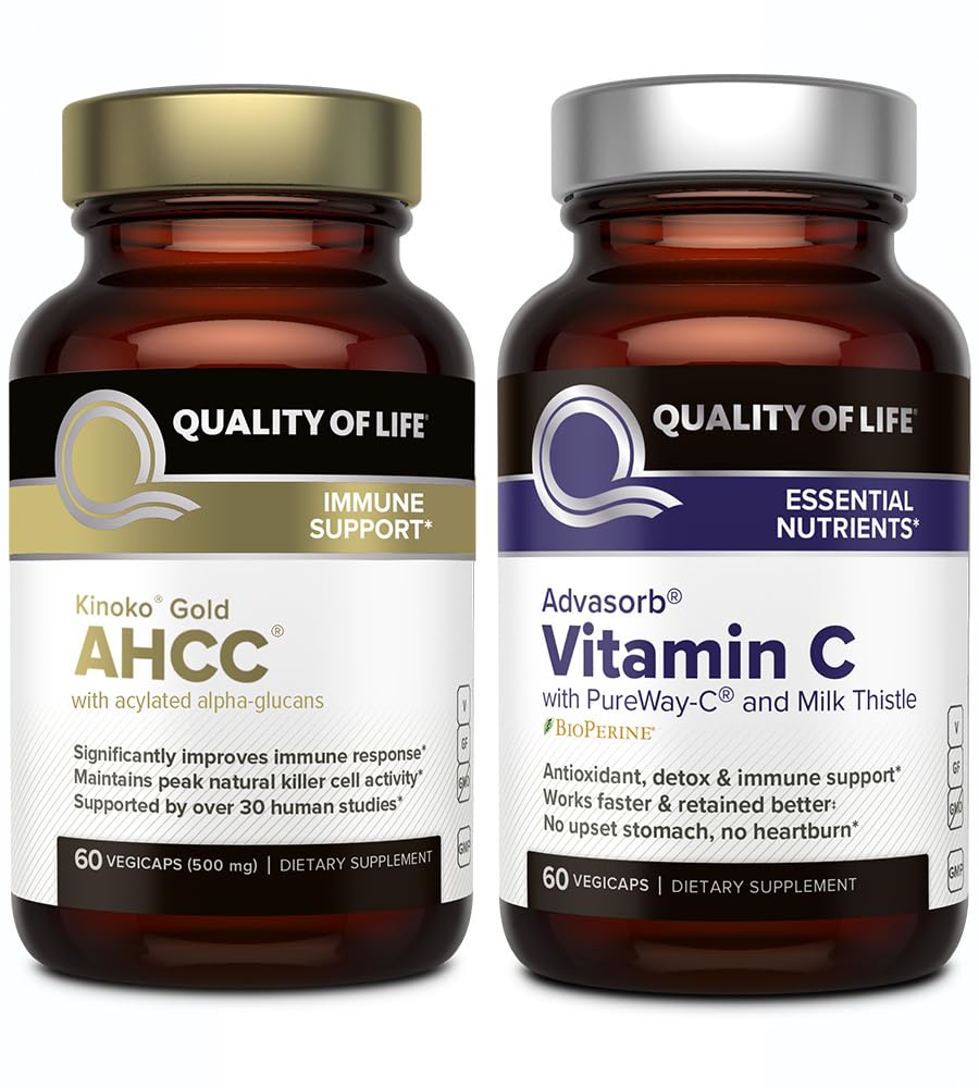 Quality of Life AHCC Kinoko Gold and Advasorb Vitamin C - Immune Support Bundle