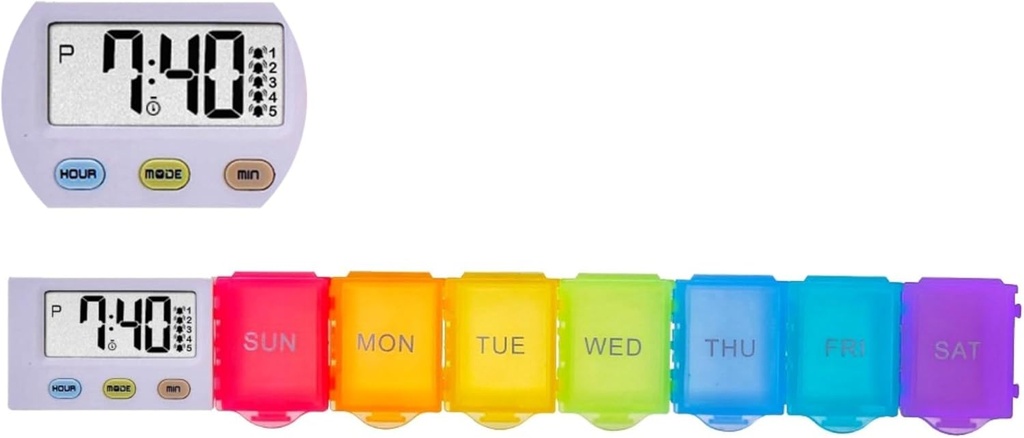 [4 in 1] 7 Günlük Tıp Pill Organizer+5 Hatırlatıcı Alarmlar+Timer+Clock,Large Karşılaştırması,Loud Sound,Large Ekran,Moisture-Proof,Dust-Proof,Travel Weekly/Daily Pill Box/Organizer/Case/Container/Dispenser