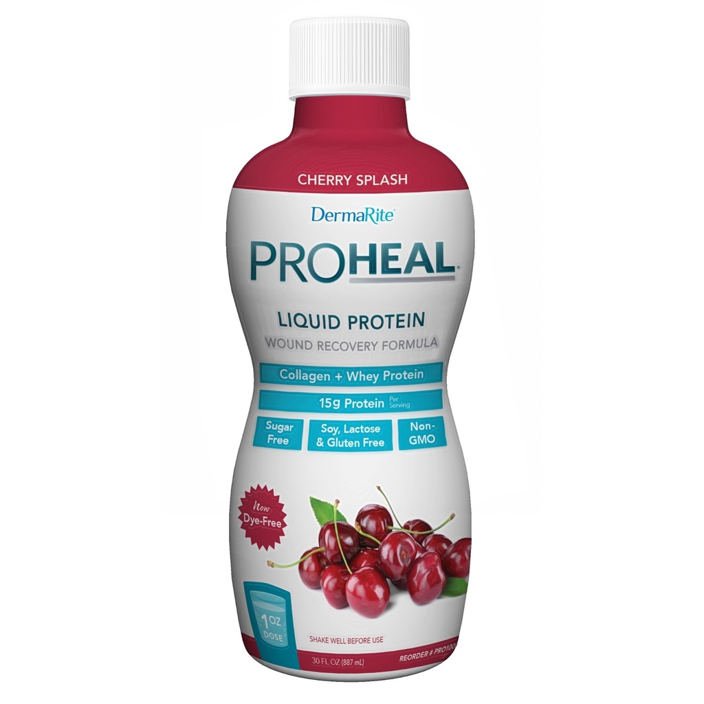DermaRite'nin ProHeal Protein Supplement - Sıvı Protein Yara Kurtarma Formula, 15g of Collagen & Whey Protein - Cherry Outlet Flavor, 30 oz., 1 Kont Count Count Count