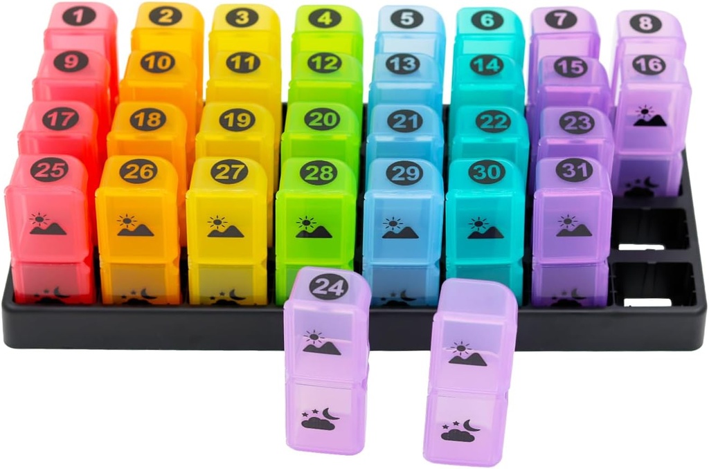 Aylık Pill Organizer 2 Zaman Bir Gün, Bir Ay Pill Box AM PM, 31 Gün Pill Vakası Vitamin ve Seyahat Tıbbı Organize Edilecek Bir Gün, 30 Gün Pill Organizer, 4 Hafta Pill Vakaları