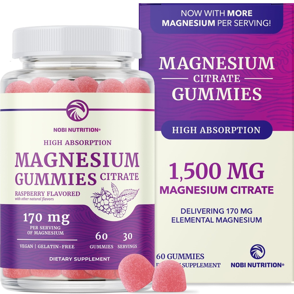 Magnezyum Citrate Gummies | Ekstra Kuvvetler Calm, Relaxation & Digestion | High Abors Magnezyum Gummies for Yetişkinler | Vegan, Non-GMO | Raspberry Flavor Mag Gummy | 60 Ct, 1 Ay Supply