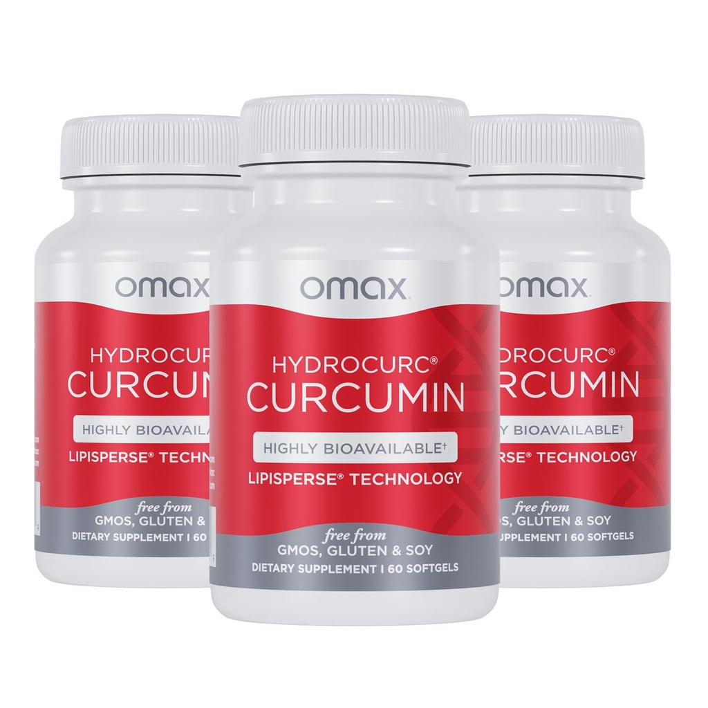 Omax3 HidroCurc Turmeric Curcumin Softgels, Highly Bio available MCT Oil Nanopartikül for Potency & Abpole, Ortak Sağlık, 180 Softgels (3 Pack)