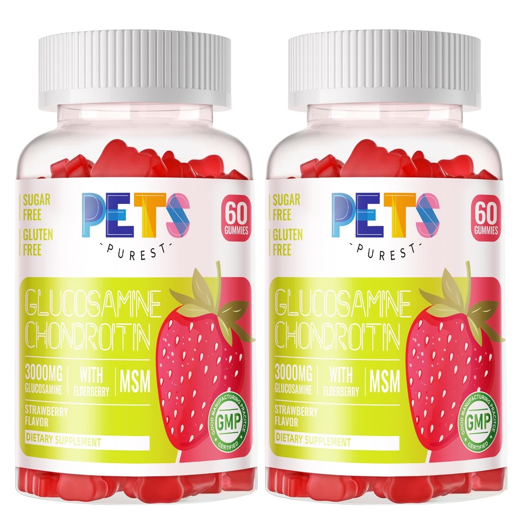 MSM & Elder Ekstra Güçleri ile Evcil hayvanlar Purest Glucosamine Chondroitin Gummies - Ortak Destek, Antioksi Immune Support Supplement for Yetişkinler, Men & Women(2 Pack) Strawberry