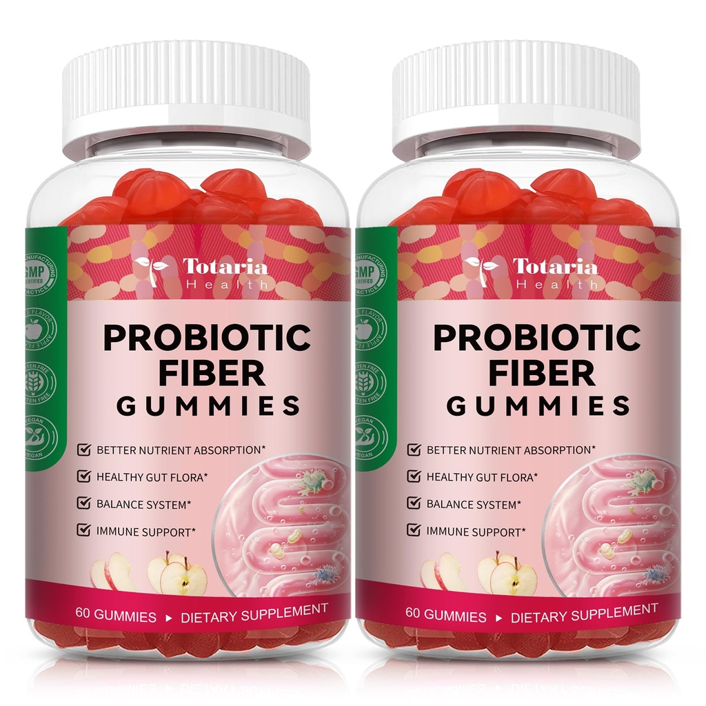 Yetişkinler ve Gençler için 9-in-1 Probiyotik Fiber Gummies for Yetişkinler & Youth 16G Fiber, 5 Milyar CFU Bacillus Coagulans, Inulin, ACV for Digestive, Gut & Immune Wellness - 2 Şişes
