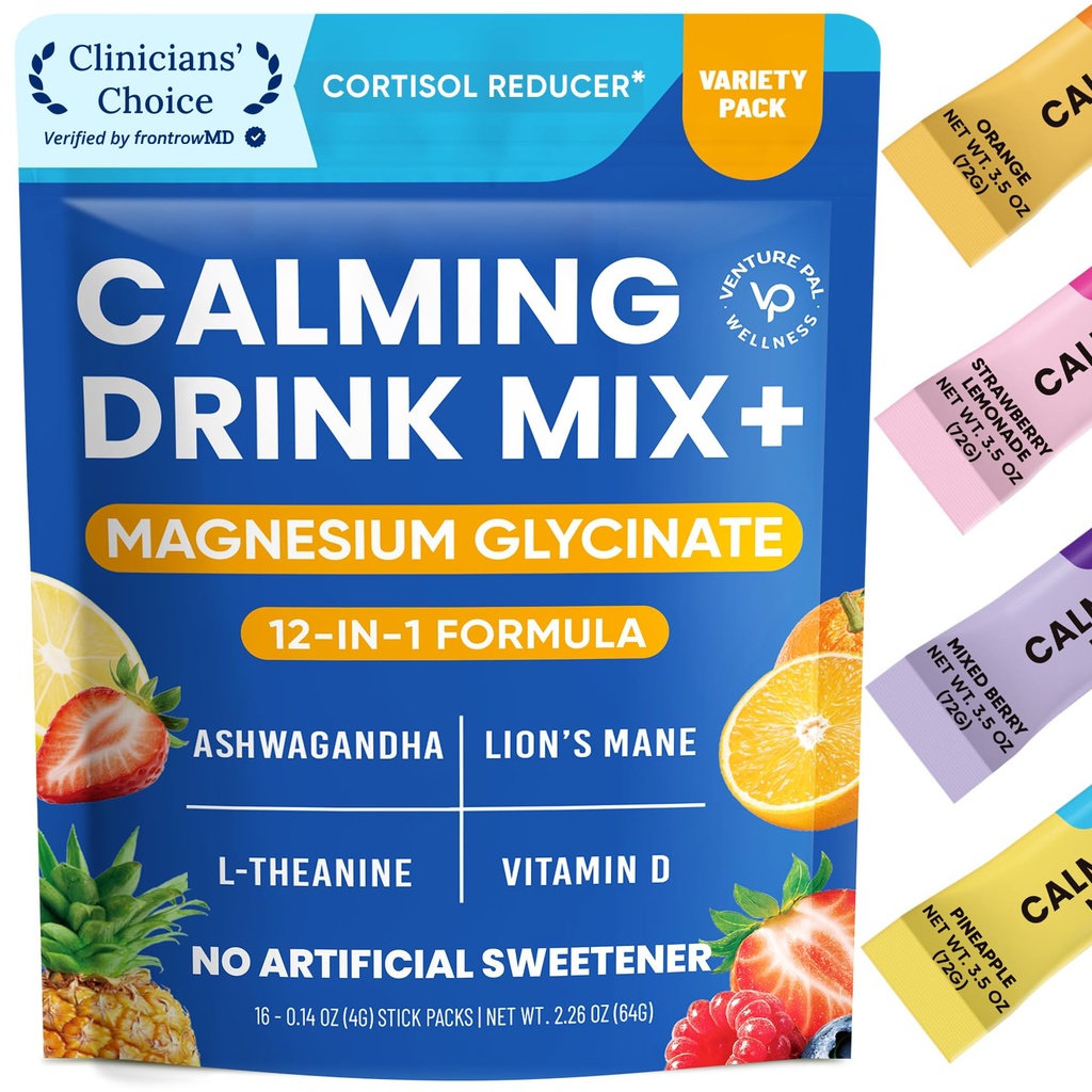 Girişim Pal Calming Tozlu Iklim Mix, Glycinate, Ashwagandha, L-Theanine,Vitamin D, Lions Mane, Sugar Free Magnezyum Supplement Mix for Relax & Focus, Non GMO, Vegan, On The Gotamin D, Lions Mane, Sugar Free Magnezyum Supplement Mix