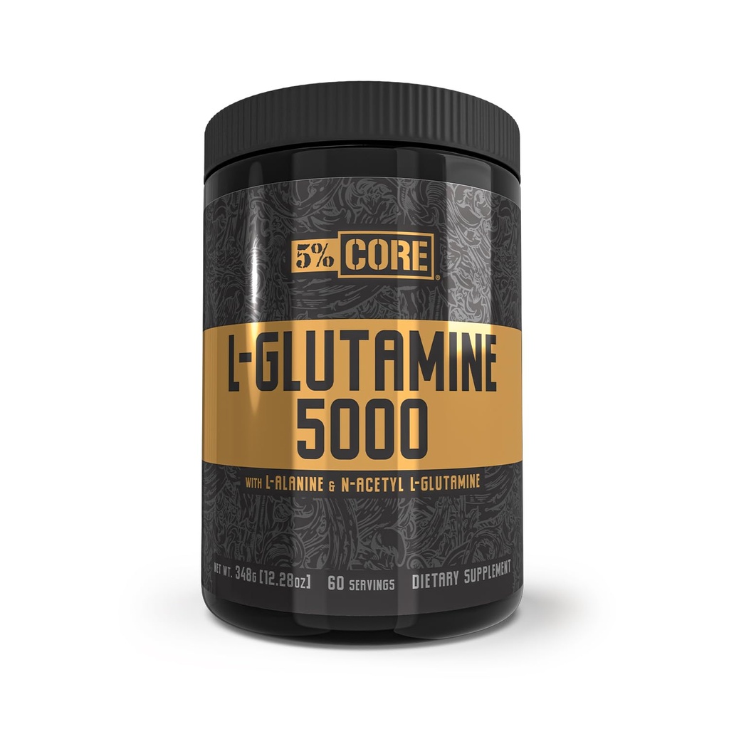 % 5 Beslenme Core L-Glutamine 5000 Supplement w/L-Alanine | Immune & Digestive Support | Amino Acid Muscle Builder Post Workout Recovery | Unflavored (60 Hizmet)