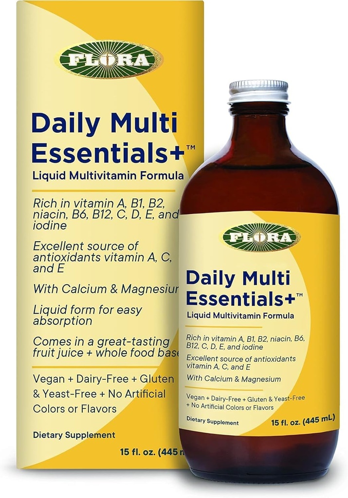 Flora - Daily Multi Essentials+, Sıvı Multivitamin Formula, 13 Temel Vitaminler ve Mineraller, 15 Fl Oz