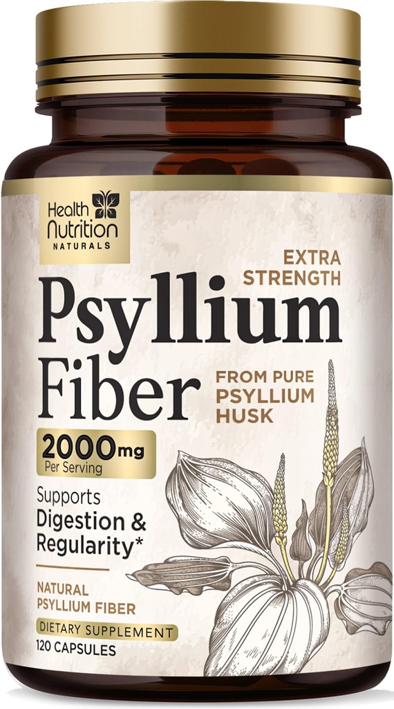 Psyllium Husk Capsules 1500 mg - Natural Fiber Supplement Pills, Daily Digestion, Colon Health, & Regularity Support, Plant Based Psyllium Husks Toz Caps, Vegan, Non-GMO - 120 Veggie Capsules