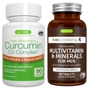 Erkekler için Multivitamin & Minerals + High Abxia Curcumin C3 Kompleksi, Vegan Sche, Sustained release Advanced Multivitamin + 300 Greater Abxia Curcuminoids with Rapid Uptake, by Igennus