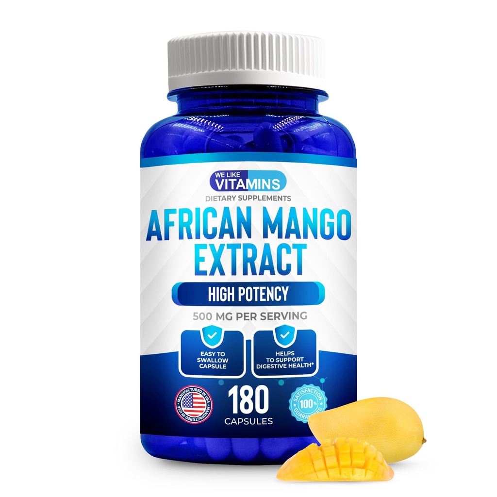 500 mg Vitamins Afrika Mango Ekstraksiyonu gibiyiz - 5000 mg Eşdeğer 10:1-180 Capsules - 6 Ay Afrikalı Mango Capsules – Fat ve Digestive Health