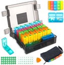 Monthly Pill Organizer 2 Times a Day with 31-Day Moistureproof Box, Weekly Pill Bag, Pill XS, Plastik Açılış Kolay Kullanım için Büyük Kapasite (Black)