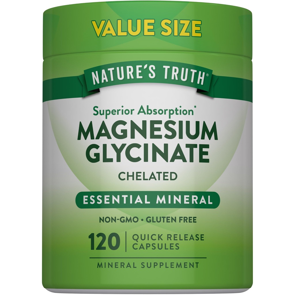 Nature's Truth Magnezyum Glycinate 200 mg | 120 Capsules | High Abxia Chelated Magnezyum | Non-GMO & Gluten Ücretsiz Mineral Supplement