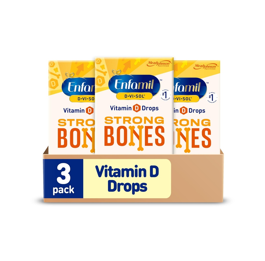Enfamil Bebek Vitamini D-Vi-Sol Vitamini Bebekler Için Ayaklar, Yeni doğan Bebeklerde Güçlü Dişler ve kemikleri Desteklemek, Easy-to-Use, Gluten-Free, 50 mL Dropper Şişe, 3 Paket