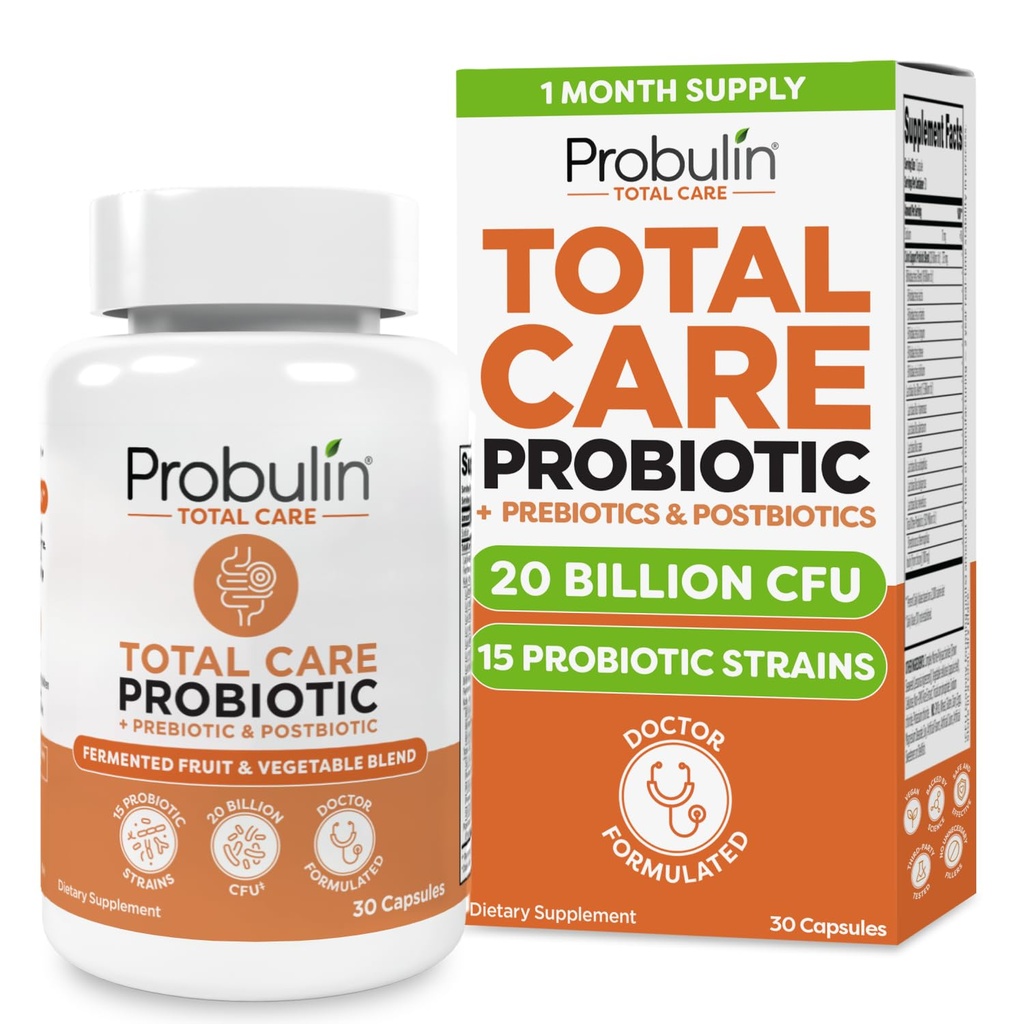 Probulin Total Care Probiyotik Supplement, Daily Gut, Digestive ve Immune Health Probiyotiks Capsules for Men and Women, 20 Milyar CFU, Vegan, 30 Count Şişe