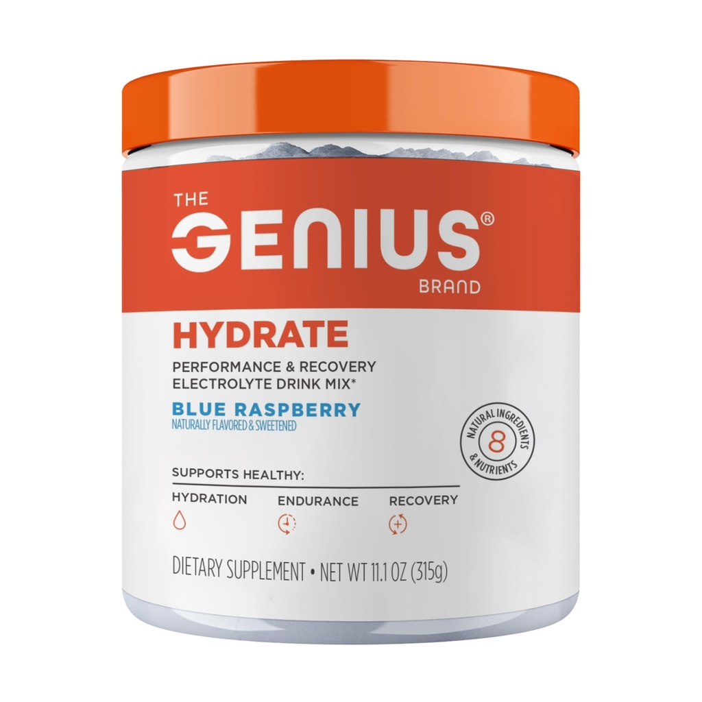 Genius Brand Genius Hydrate - Daily Hydration için Elektrolyte Supplement - Coconut Water - Sugar-Free - 8 Essential Minerals & Nutrients - Non-GMO - Blue Raspberry - 50 Hizmet