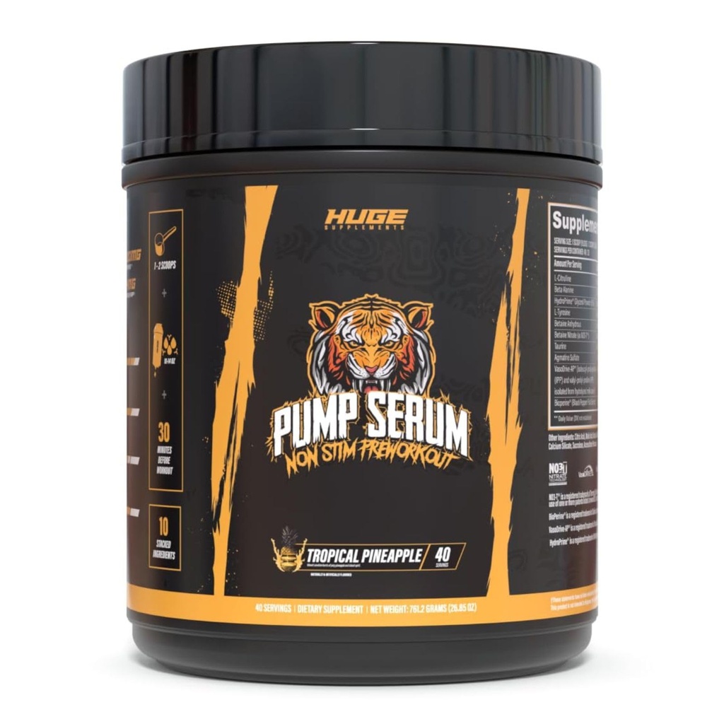 Büyük Supplements Pump Serum, Stim Free Pre Workout ve Nitrik Oksit Focus'u geliştirmek için, Pumps, Fulness with No Caffeine, L-Citrulline, GlycerPump, L-Tyrosine, Nitrosigine (Tropical Pineapple)