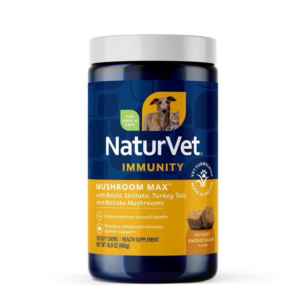 NaturVet Mushroom Max Advanced Immune Support Dog Supplement – Immunity, General Health for Dogs – Shitake Mushrooms, Reishi, Türkiye Tail – 120 Ct.