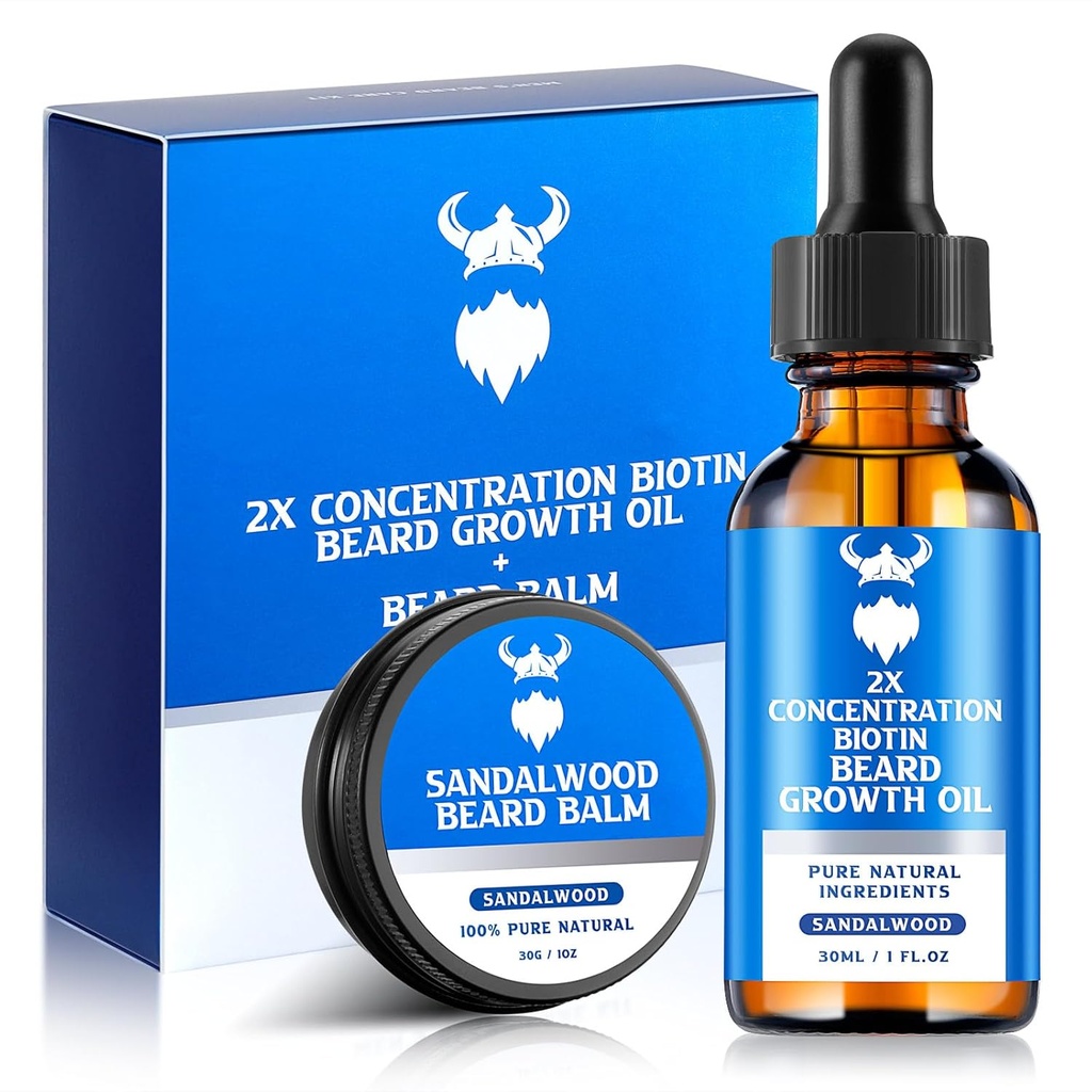 Ayıd growth Oil & Beard Balm – Ayıd growth Kit with 2X Concentration Biotin for Men, Natural Materialss with Argan Oil, Jojoba Oil and Vitamin (Sandalwood)
