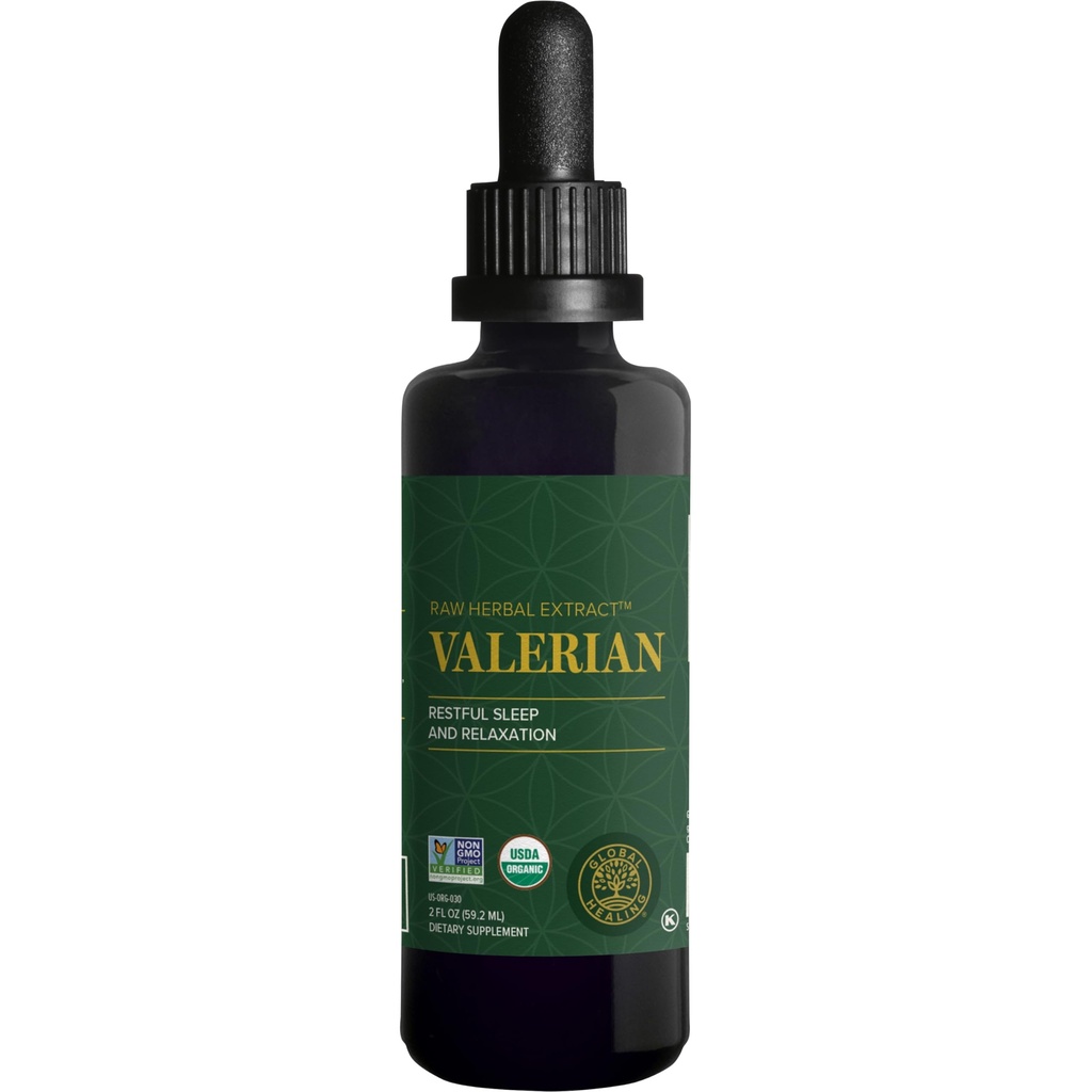 Küresel şifa Organik Valerian Kökü Sıvı Tamamı - Sağlıklı Rahatlama için Ham Herbal Tedavisi, Uyku ve Calm - Bioavailability için Valerian Capsules - 2 Fl Oz