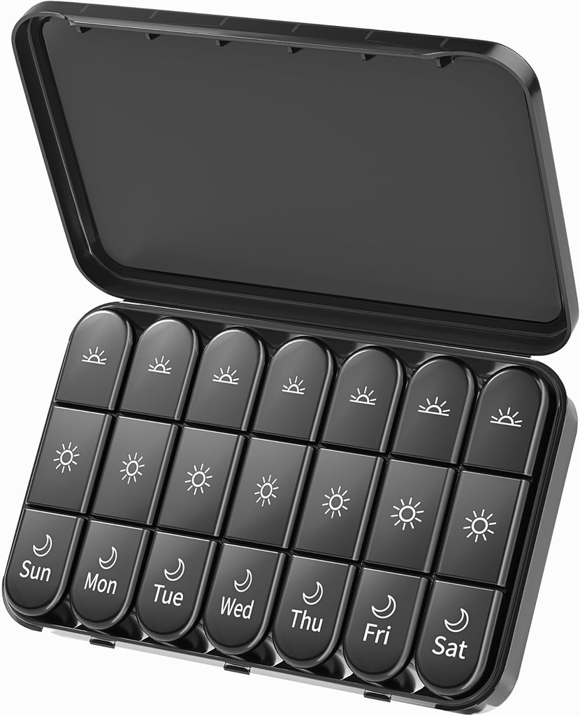 Daviky Weekly Pill Organizer 3X a Day, Büyük Pill Box 7 Day 3 Times a Day with Ayrı Işık-Proof Konteyner, Portatif Seyahat Pill Case for Drug, Vitamins, Fish Oil and Supplements