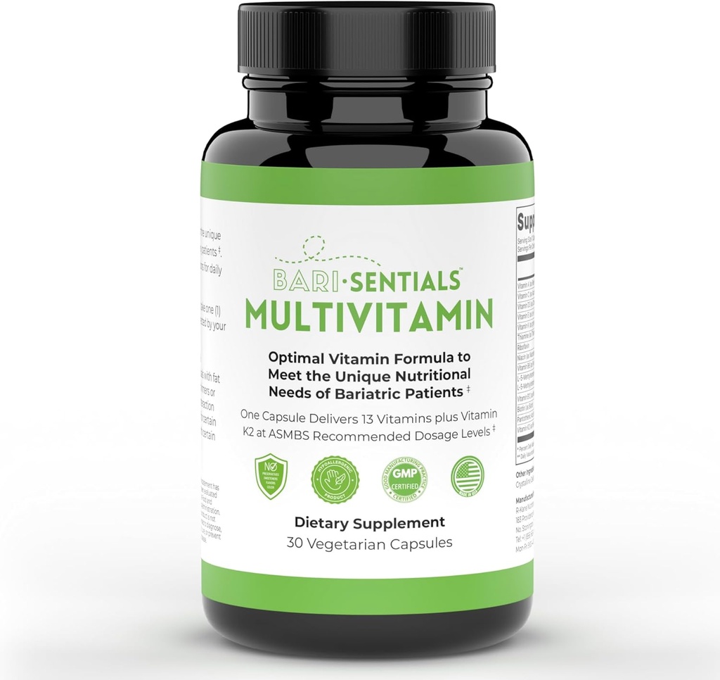 R-Kane Barisentials Bariatric Multivitamins Supplement- Post Bariatrik Gastrik Bypass, Kol Gastroektomi, DS- Essential Daily Nutrition- 30 Vegetarian Capsules