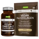 Pure & Essential Vegan Collagen Peptide Protein Toz & Vegan Omega 3 Sche, Tamam Collagen Boosting Formula & Sürdürülebilir Algae Oil 1340 mg, Igennus