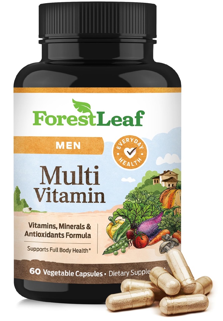 ForestLeaf Günlük Vitaminler Erkekler için Çokvitamin - Erkekler için Çok Fazla Vitaminler & Multiminerals Supplement | All Essentials Needed for Health, Longevity & Energy | 60 Veg Caps
