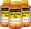 MASON NATURAL Melatonin 3 mg ile B6 & Food, Natural Sleep Aid, Supports Restful Sleep, 60 Tabletler (Pazarlama 3)